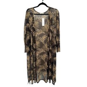 Joie de Vivre Tropical Mesh Kimono Duster – Brown Tan Foliage Print, 3X NWT